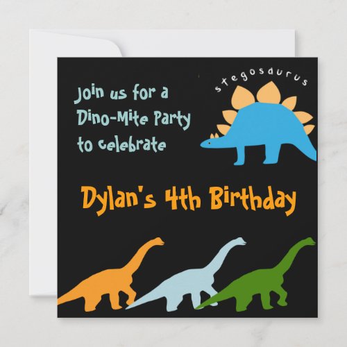 Cute Dinosaur Birthday Party Invitations Black