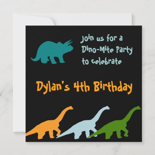 Cute Dinosaur Birthday Party Invitations Black