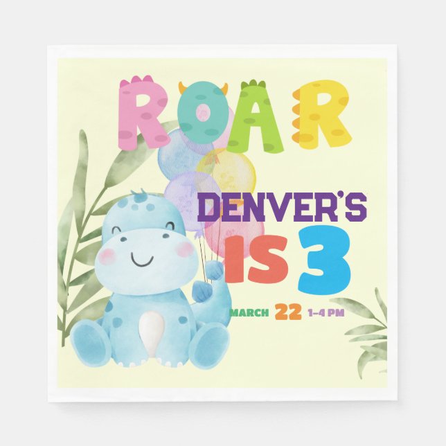 Cute Dinosaur Birthday Party Kids Dino Boys Napkins (Front)