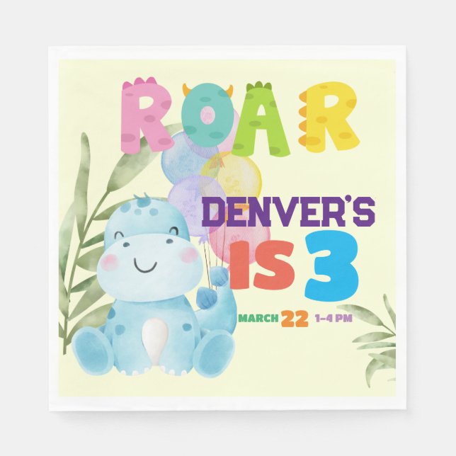 Cute Dinosaur Birthday Party Kids Dino Boys Napkins (Front)