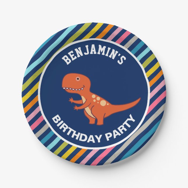 Cute Dinosaur Birthday Party Paper Plates (Front)