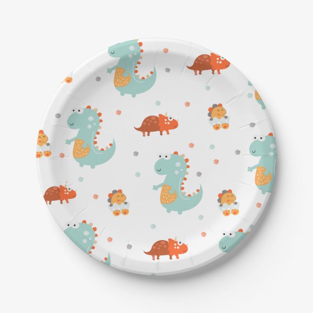 Cute Dinosaur Birthday Party Paper Plates (Front)