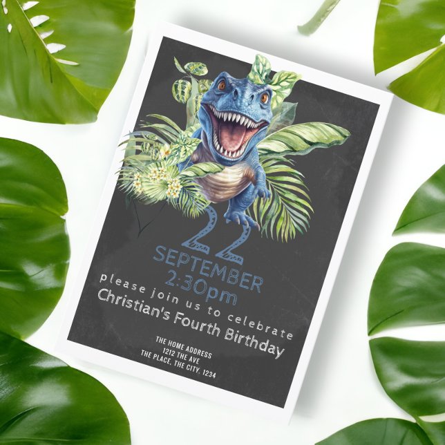 Cute Dinosaur Birthday Party Personalized Invitation (Blue dinosaur birthday party invitation. Birthday invites from Ricaso. Printed or downloadable)