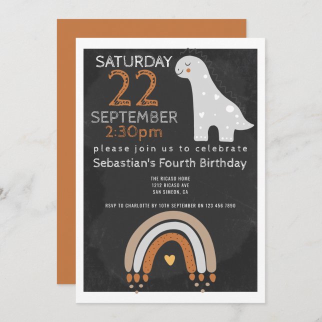 Cute Dinosaur Birthday Party Personalized Invitation (Front/Back)