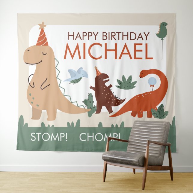 Cute Dinosaur Birthday Party Photo Booth Backdrop (In Situ (Horizontal))