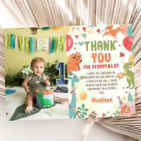 Cute Dinosaur Birthday Party Photo Thank You Card