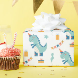 Cute Dinosaur Birthday Party Seamless Pattern Wrapping Paper