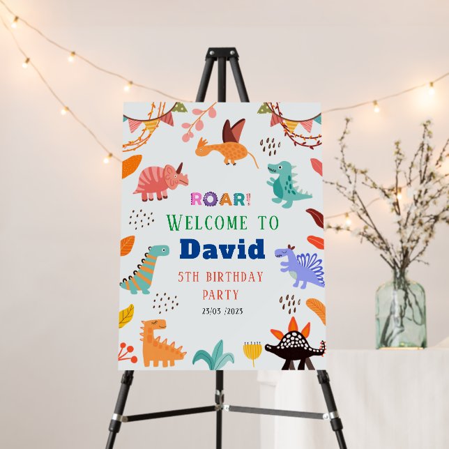 Cute Dinosaur Birthday party welcome sign (In Situ (Stand))