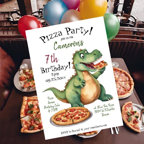 Cute Dinosaur Birthday Pizza Party Invitation