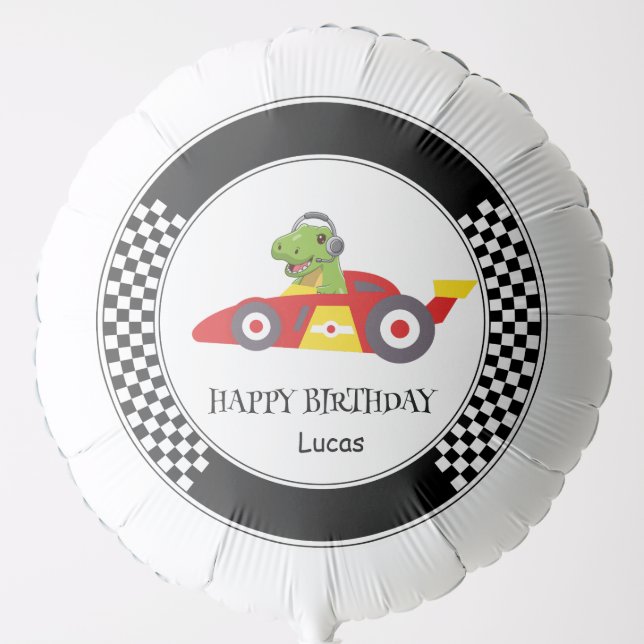 Cute Dinosaur Birthday racing car boy kids name Balloon (Front)
