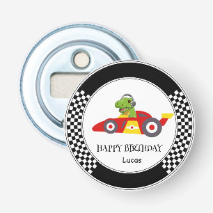 Cute Dinosaur Birthday racing car boy kids name Bottle Opener