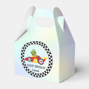Cute Dinosaur Birthday racing car boy kids name Favor Boxes
