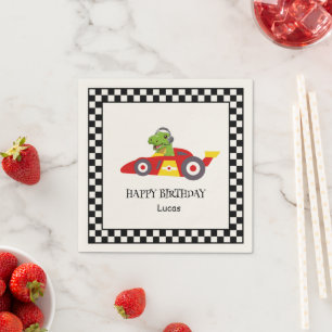 Cute Dinosaur Birthday racing car boy kids name Napkins