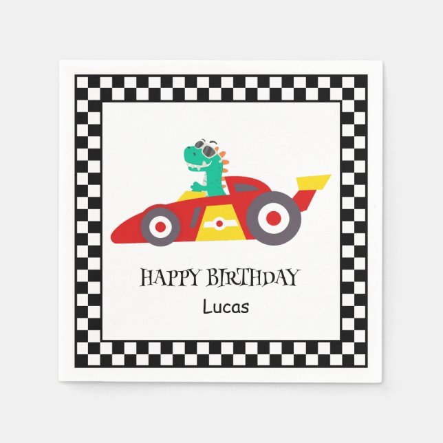 Cute Dinosaur Birthday racing car boy kids name Napkins (Front)