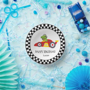 Cute Dinosaur Birthday racing car boy kids name Paper Bowls