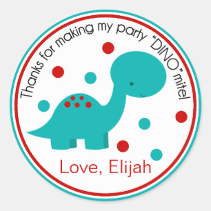 Cute Dinosaur Birthday Sticker (teal/red)