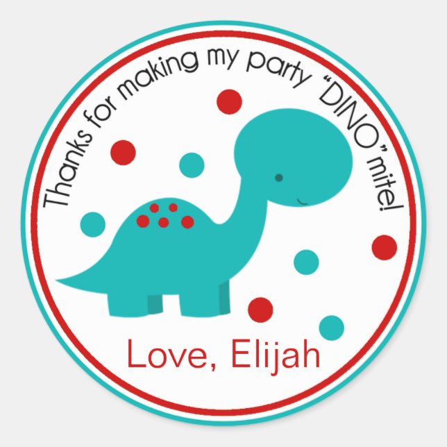 Cute Dinosaur Birthday Sticker (teal/red) (Front)