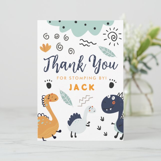 Cute Dinosaur Birthday Thank You Card (Standing Front)