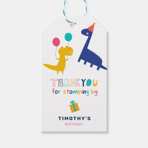 Cute Dinosaur Birthday Thanks for Stomping by Gift Tags