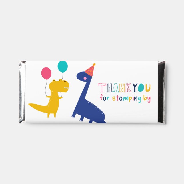 Cute Dinosaur Birthday Thanks for Stomping by Hershey Bar Favors (Front)