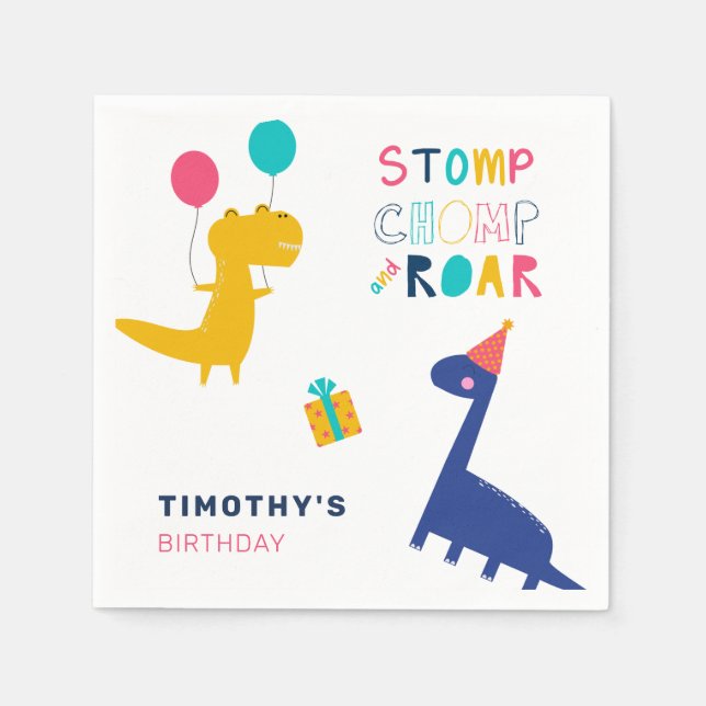 Cute Dinosaur Birthday Thanks for Stomping by Napkins (Front)