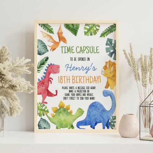 Cute Dinosaur Birthday Time Capsule Sign