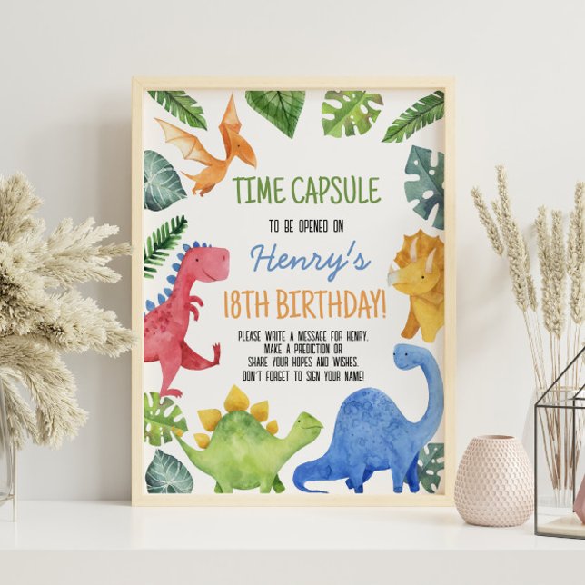 Cute Dinosaur Birthday Time Capsule Sign (Creator Uploaded)