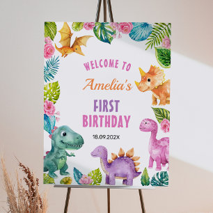 Cute Dinosaur Birthday Welcome Sign