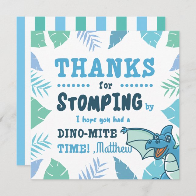 Cute Dinosaur Blue and Green Invitation (Front/Back)