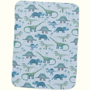 Cute Dinosaur Blue Baby Blanket