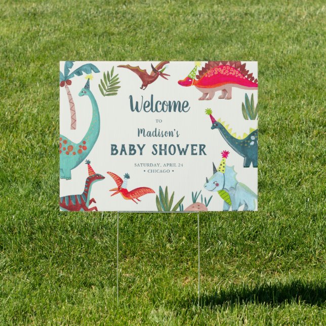 Cute Dinosaur blue baby shower party Sign (Insitu)