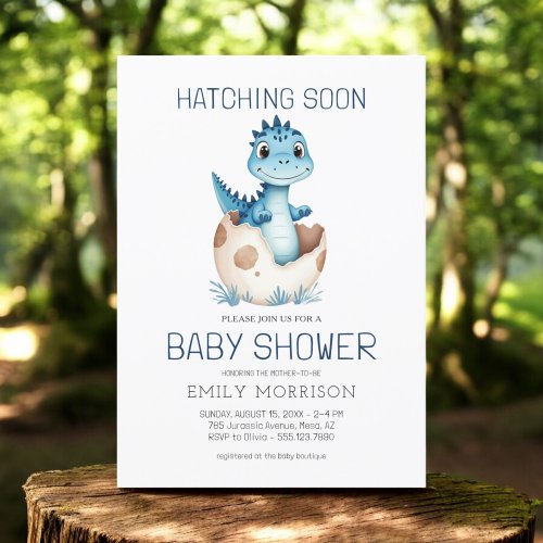 Dinosaur Blue Cute baby shower invitation