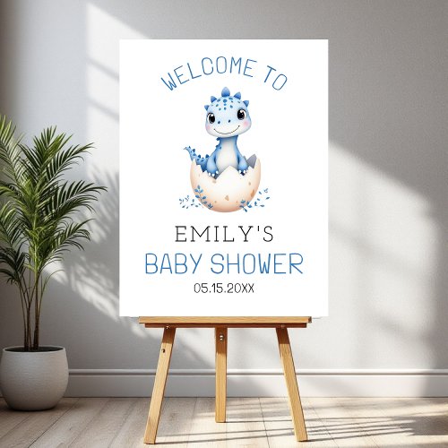 Cute Dinosaur Blue Boys Baby Shower Welcome Sign by Pretty Girly Designs