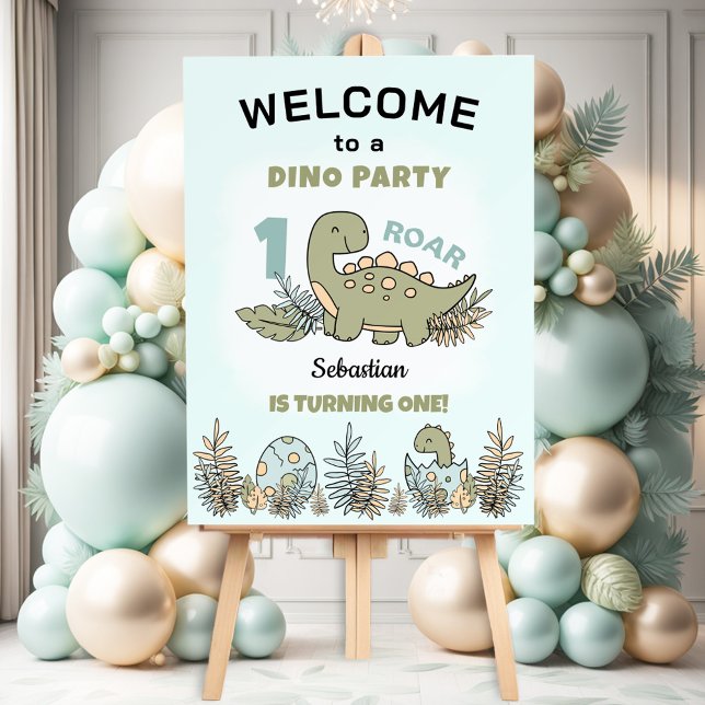 Cute Dinosaur Blue Green Boy 1st Birthday Welcome Foam Board (Cute Dinosaur Blue Green Boy 1st Birthday Welcome Foam Board)