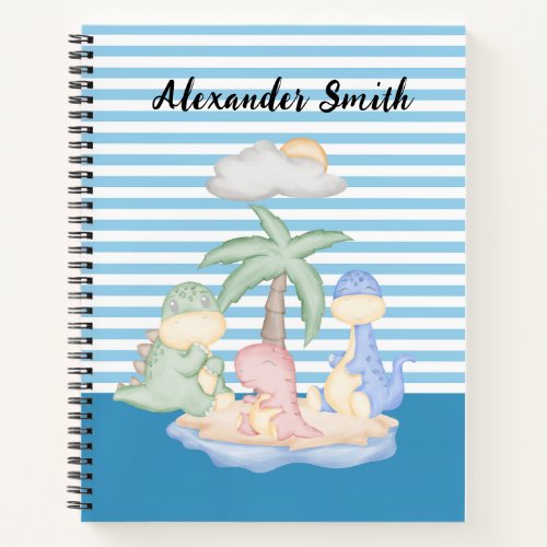 Cute Dinosaur Blue Pattern Personalized Notebook