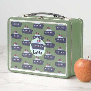 Cute dinosaur boat cruise Back To School Pattern Metal Lunch Box