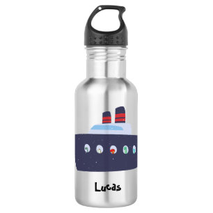 Cute dinosaur boat ship Back To School DIY name Stainless Steel Water Bottle