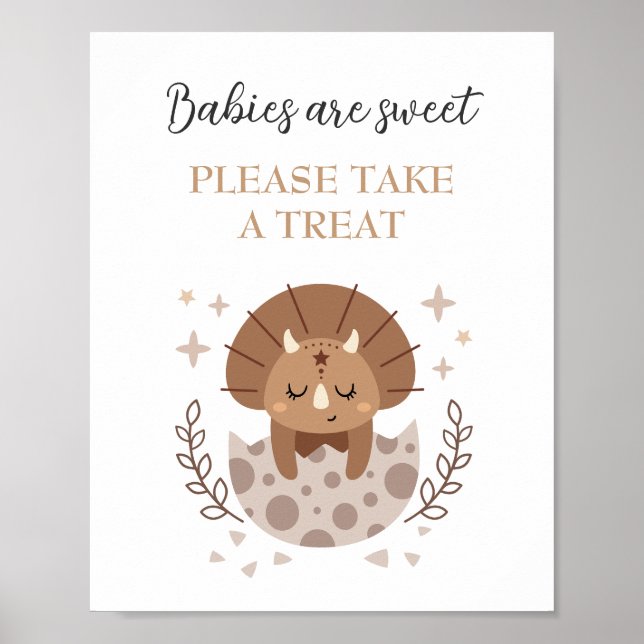 Cute Dinosaur Boho Baby Shower Favor Sign (Front)