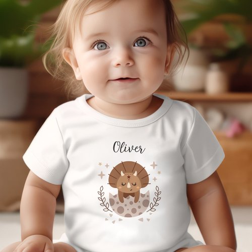 Cute Dinosaur Boho Name Monogram Baby T_Shirt