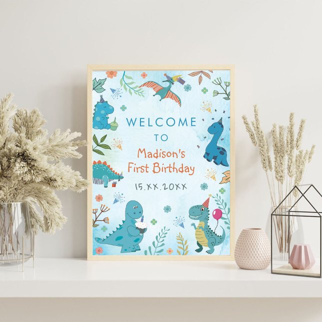 Cute Dinosaur Boy 1st Birthday Party Foam Board (Creator Uploaded)