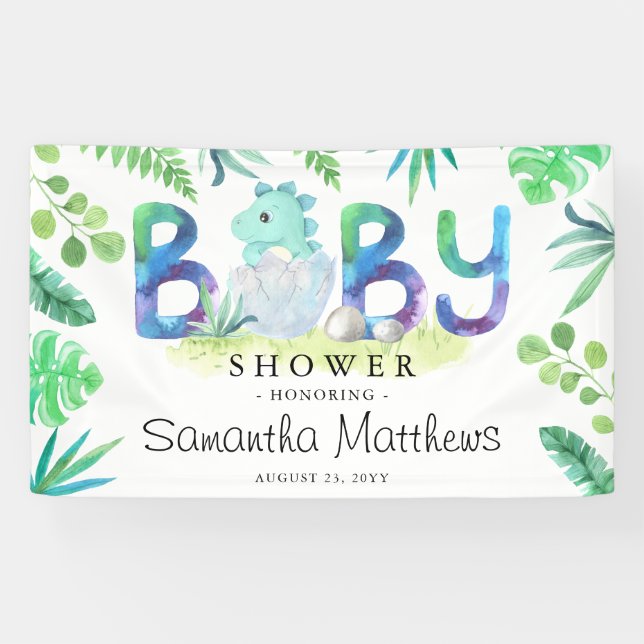 Cute Dinosaur Boy Baby Shower Banner (Horizontal)