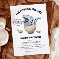 Cute Dinosaur Boy Baby Shower Hatching Soon Invitation