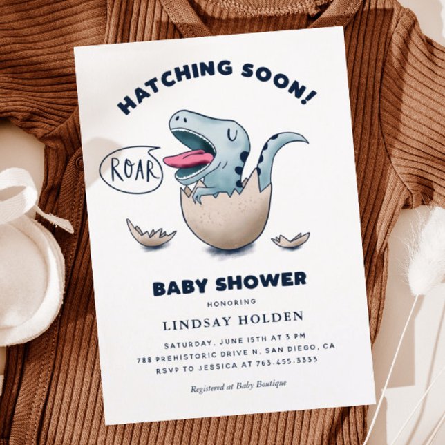 Cute Dinosaur Boy Baby Shower Hatching Soon Invitation (Creator Uploaded)