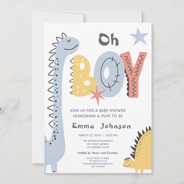 Cute Dinosaur Boy Baby Shower Invitation (Front)