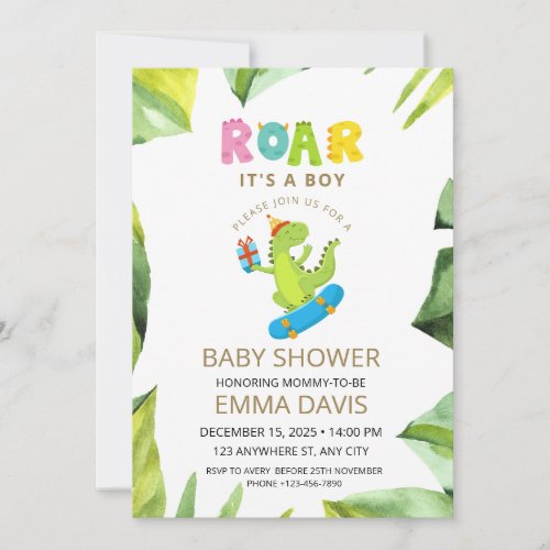 Cute Dinosaur Boy Baby Shower Invitation