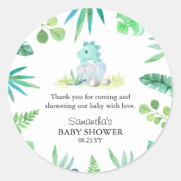 Cute Dinosaur Boy Baby Shower Thank You Classic Round Sticker