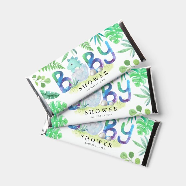 Cute Dinosaur Boy Baby Shower Thank You Hershey Bar Favors (Front)