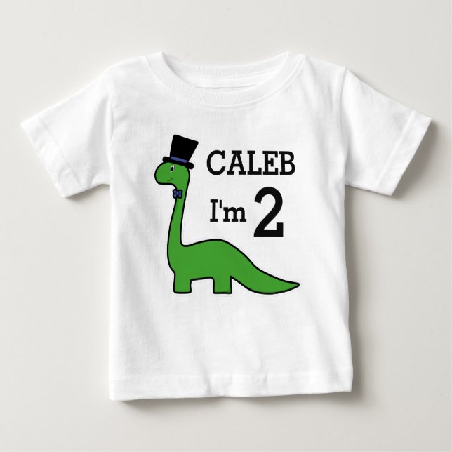 Cute Dinosaur Boy Birthday Customize Name I'm 2 Baby T-Shirt (Front)
