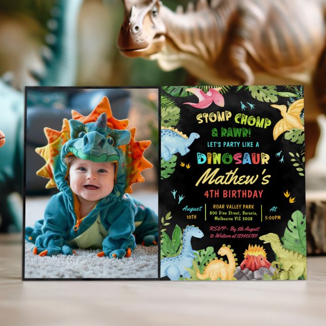 Cute Dinosaur Boy Birthday Jurassic Dino Photo Invitation (Creator Uploaded)