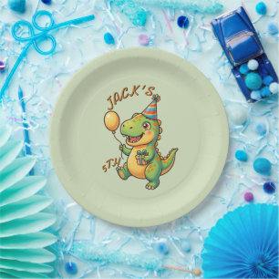 Cute Dinosaur Boy Birthday Paper Plates Editable